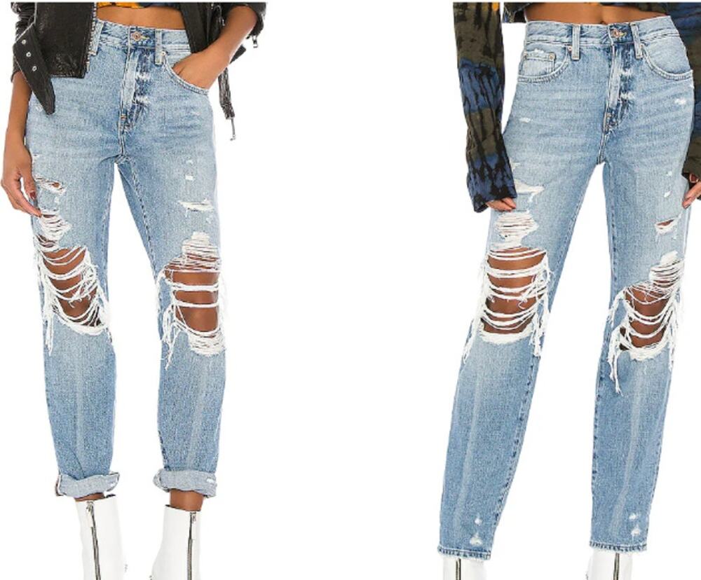 Pistola Presley High Rise Relaxed Roller Jeans Distress Rock Or Bust Size 26 NWT